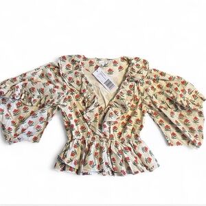 RHODE Cream and Red Floral Blouse